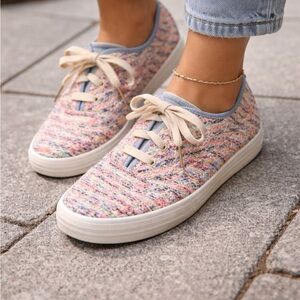 Keds x Oh Joy! Champion Woven Tweed Sneakers Women’s 7.5 | Multicolor Pink Blue